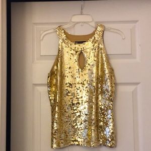 INC gold sequence tank top